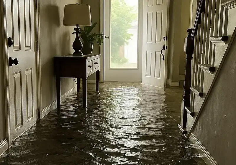 Storm water flooding the front hall and staircase of a Decatur home